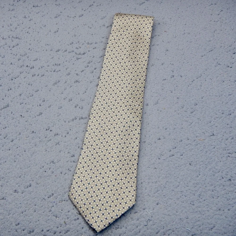 Polo Ralph Lauren Tie Beige Geometric Foulard Silk Necktie Classic Hand Finished